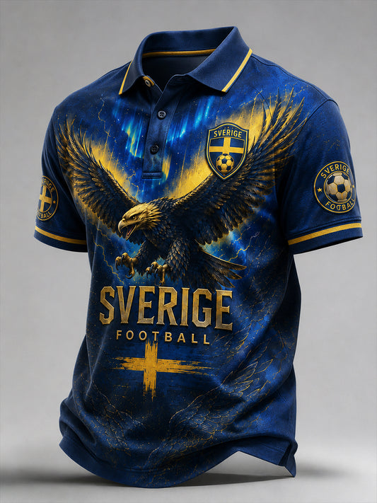 Retro svensk fotbollsfanart-print avslappnad pikétröja