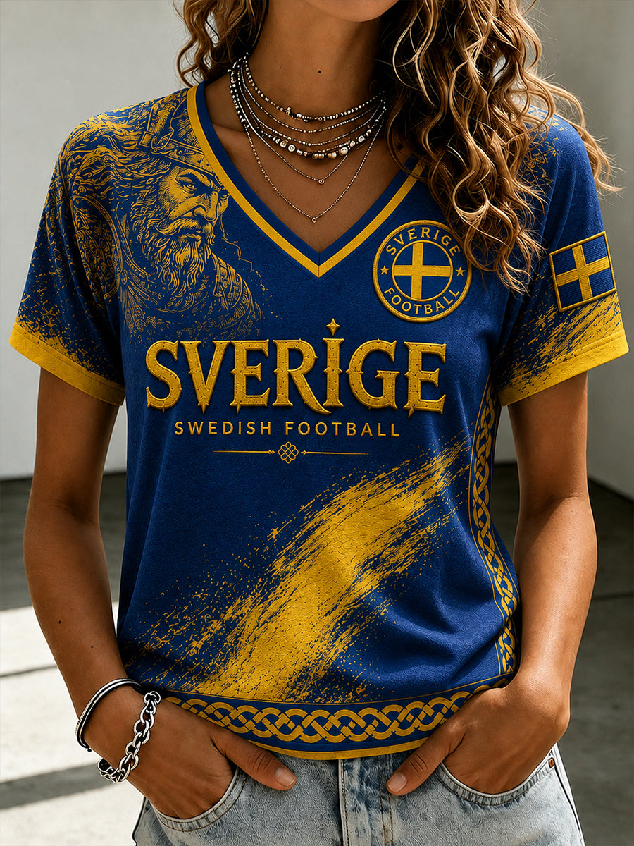 Retro svensk fotbollsfan-konsttryck avslappnad t-shirt
