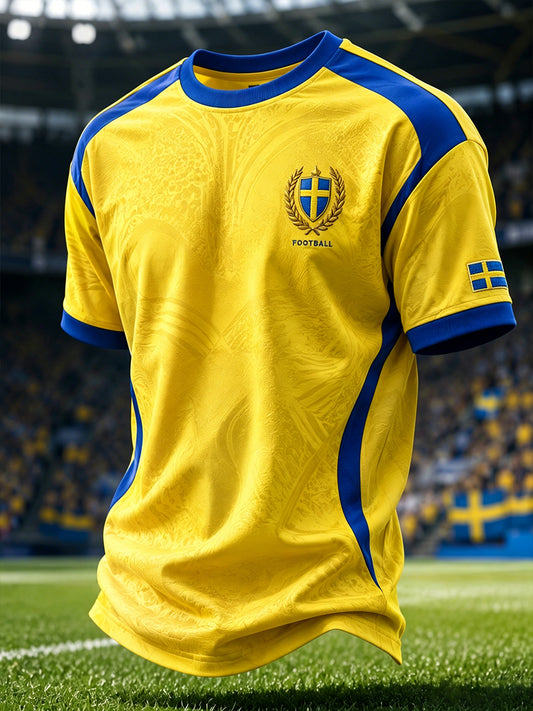 Herr-T-shirt med korta ärmar och fotbollsmotiv