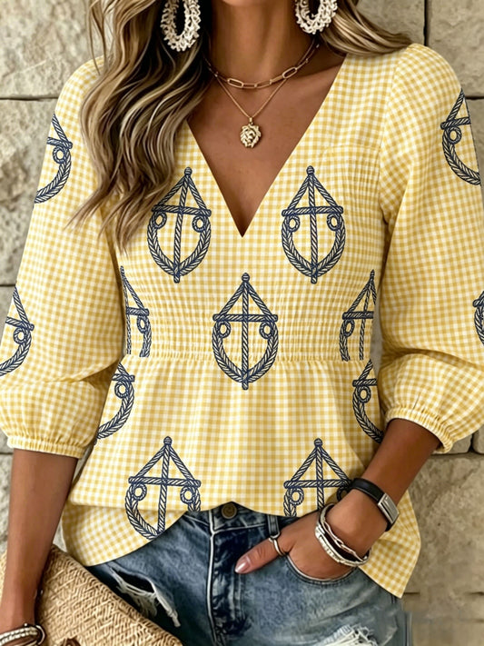 Dams Retro Svensk Midsommar Folkal Blus i Bomull-Linne