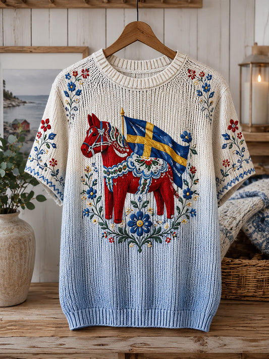 Kvinnors midsommar Floral Print Strik Short-Shirt