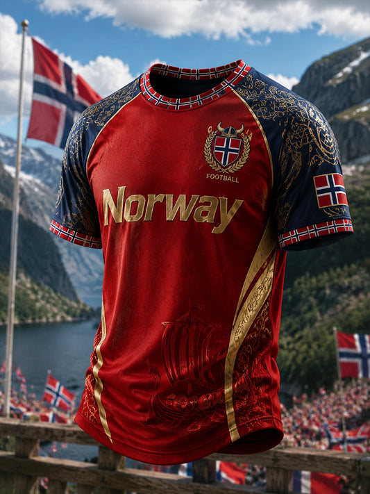 Herrlig vikingafotbollstryck avslappnad t-shirt med korta ärmarna