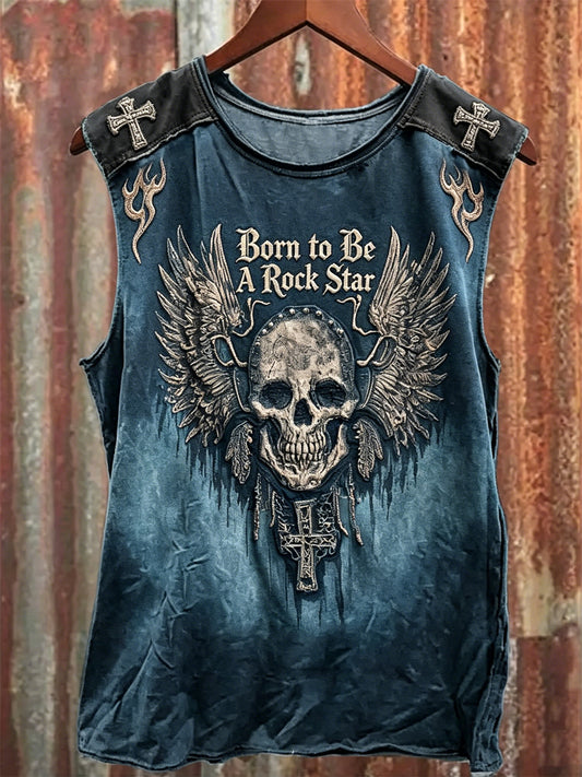 Mäns födda att vara en Rock Star Skull med vingar Print Racket Väst.