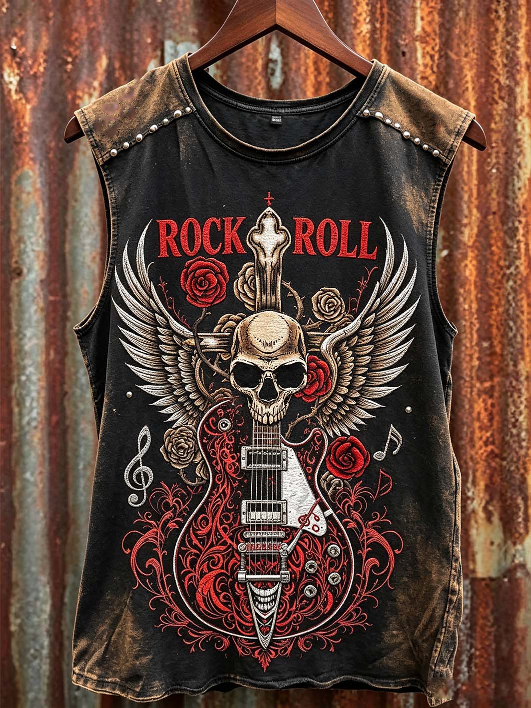 Mäns retro rock musik skalle element tryckt väst tryckt