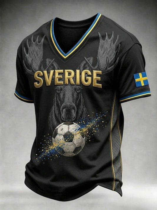 Herr Retro Svensk fotbollskärl 2026 Skriv ut Casual Short-Shirt