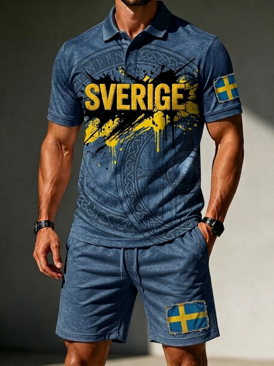 Mäns Retro Svensk fotboll älskare 2026 Skriv ut Casual Polo & Shorts Set