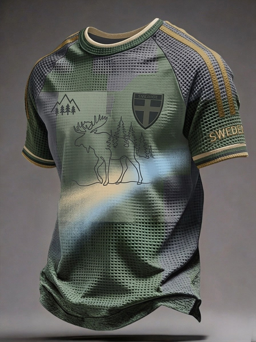 Mäns Retro Svensk fotbollsskog skyddare Casual våffle kortärm T-shirt