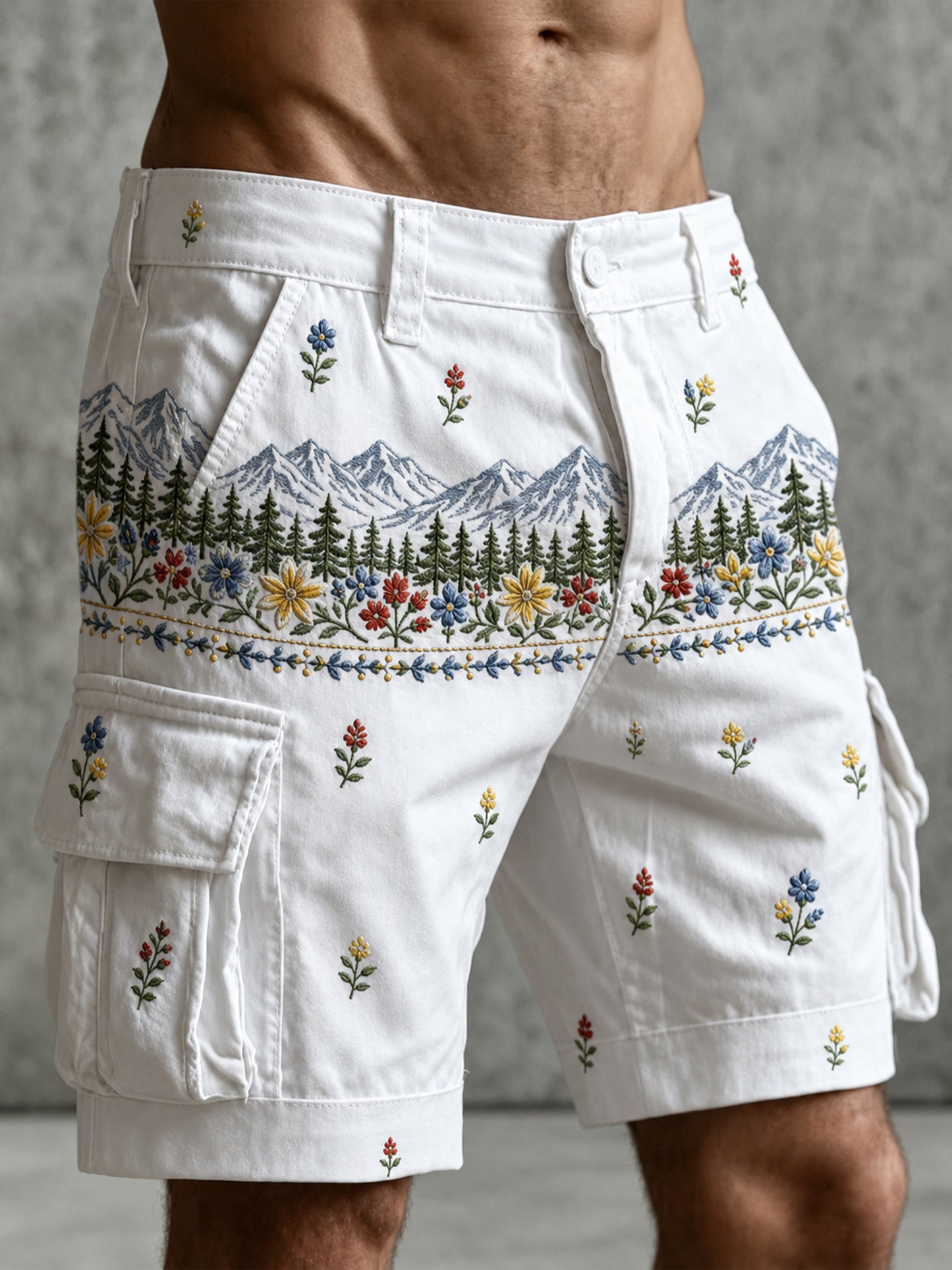 Herrbyxor med konsttryck till minne av midsommardagen i Sverige