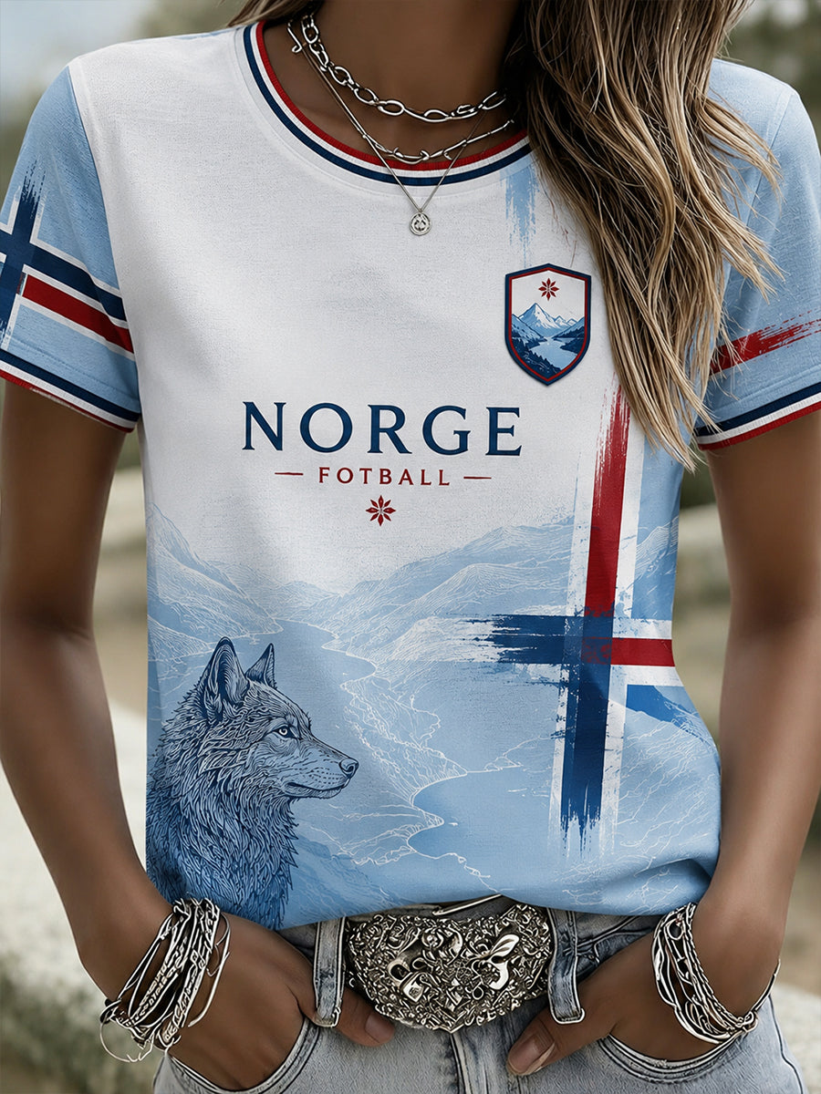 Retro norsk fotbollsfanart-print avslappnad t-shirt