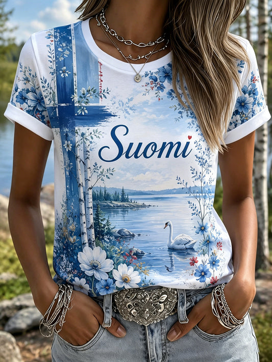 Kvinnors finländska midsommarfestival minneskonst Skriv ut T-shirt