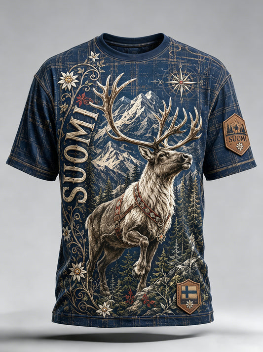 Mäns finska arktiska renelement Konst Skriv ut T-shirt