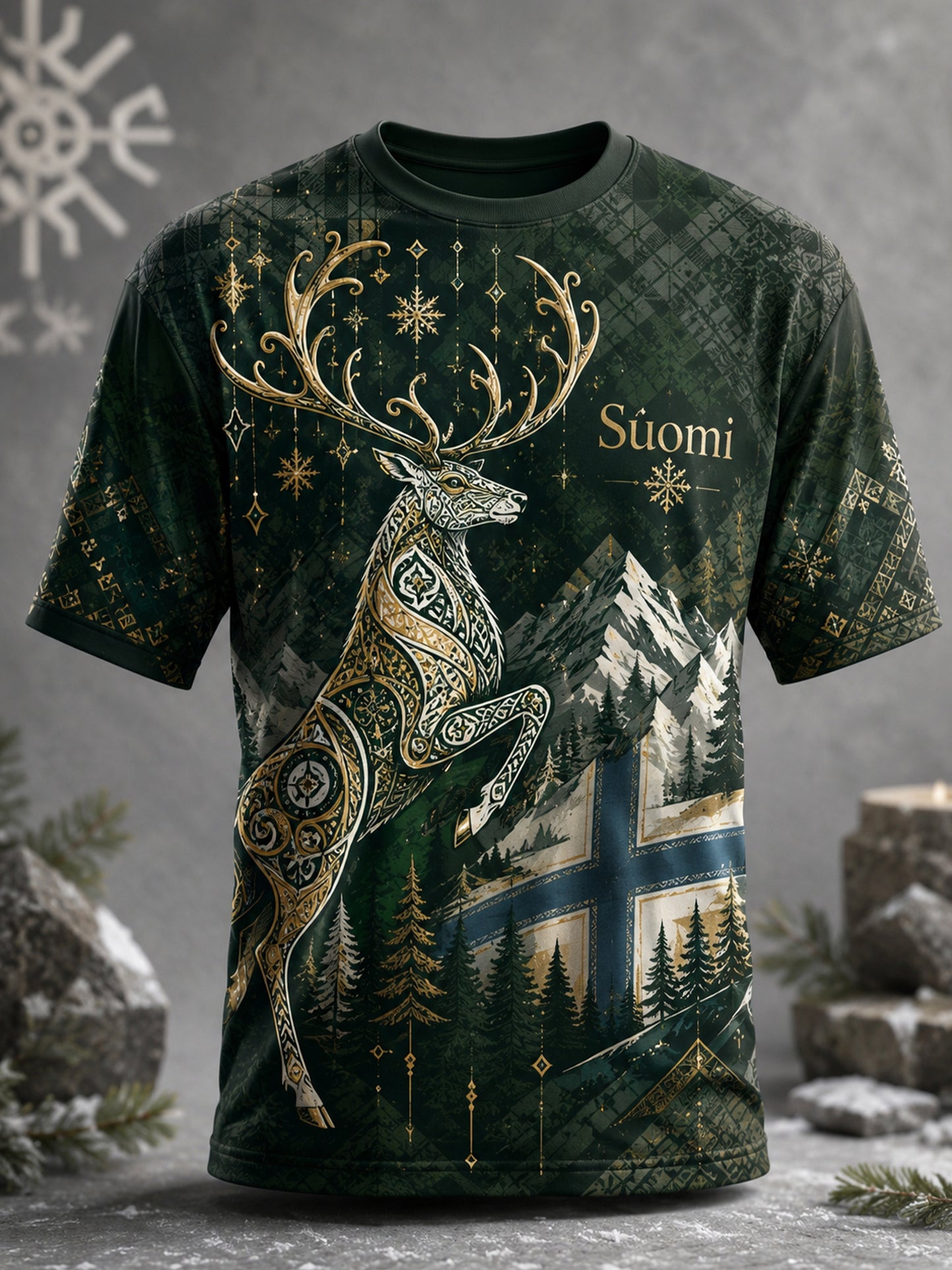 Herrligan finsk arktisk ren Element-konsttryck T-shirt
