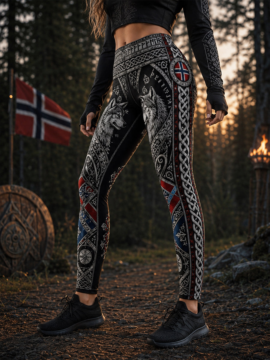 Retro Nordiska norska vikingarkonst Skriv ut Casual Leggings