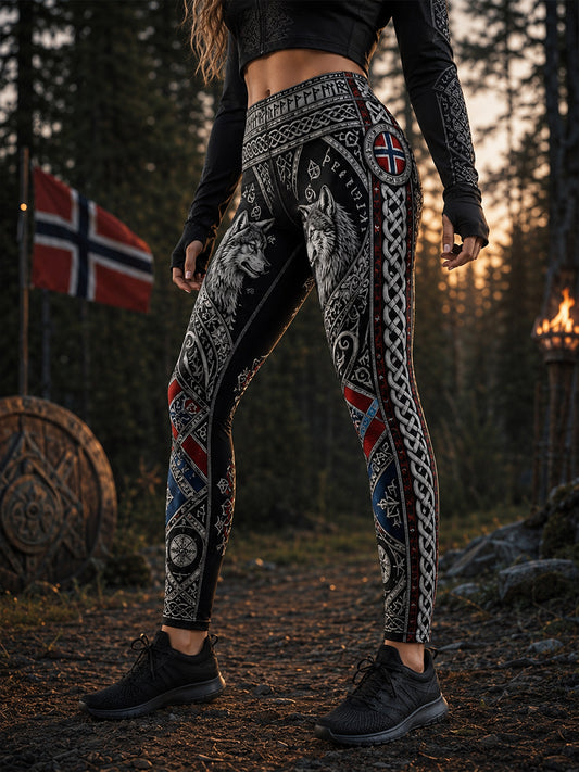 Retro Nordiska norska vikingarkonst Skriv ut Casual Leggings