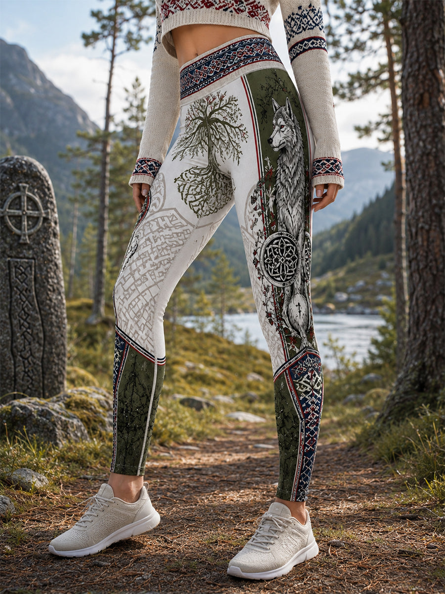 Retro nordisk norsk vikingkonsttryck avslappnade leggings