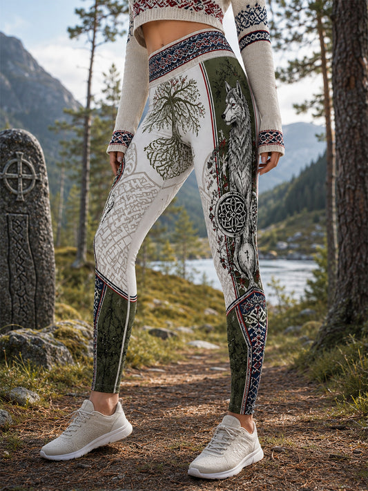 Retro nordisk norsk vikingkonsttryck avslappnade leggings