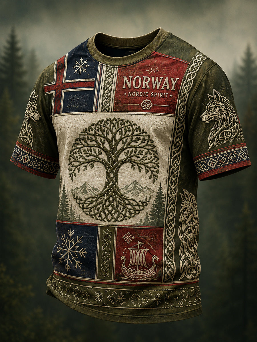 Retro Nordic Norska Viking Art Print Casual T-shirt