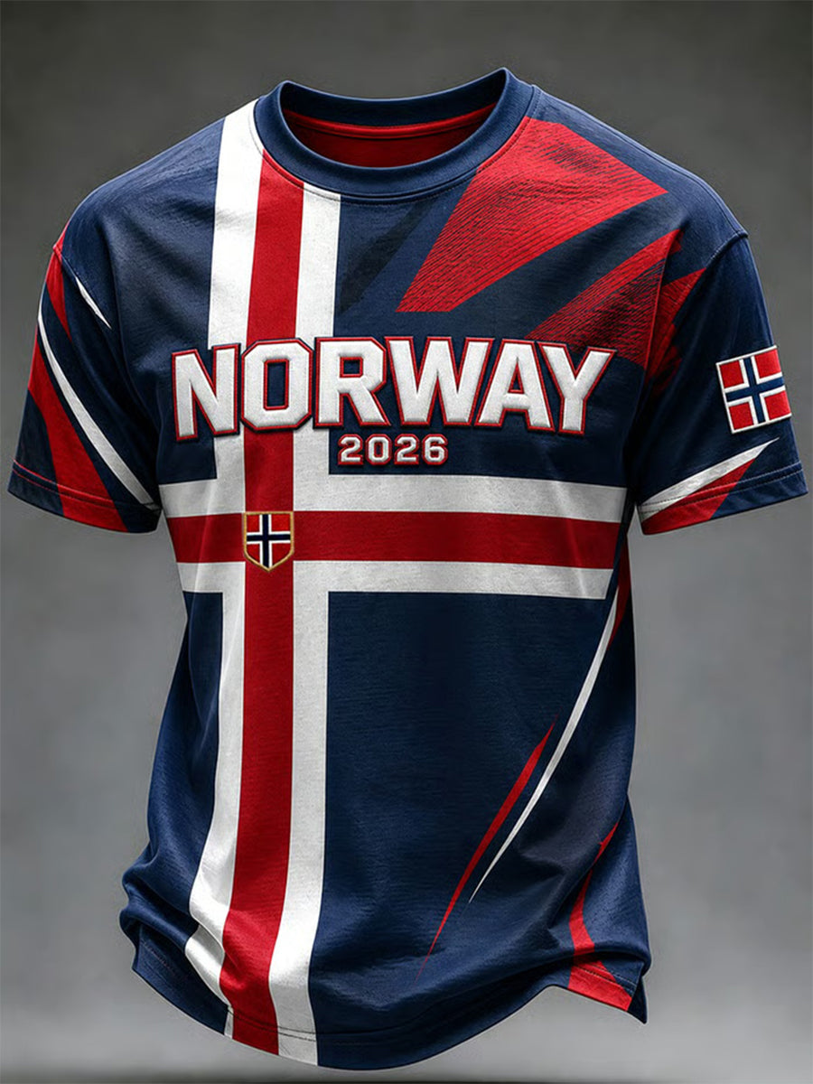 Herrtröja i norskt fotbollstema, avslappnad sportstil, unisex