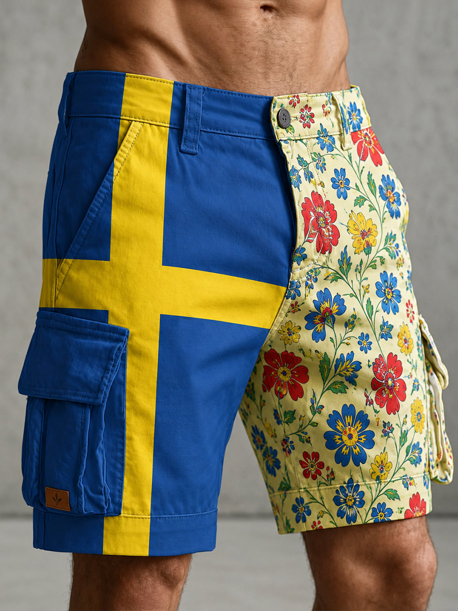 Herrbyxor med konsttryck till minne av midsommardagen i Sverige