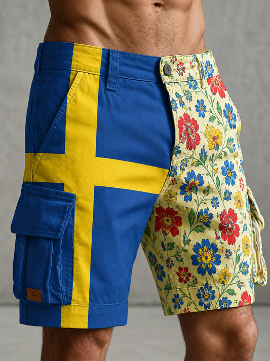 Herrbyxor med konsttryck till minne av midsommardagen i Sverige