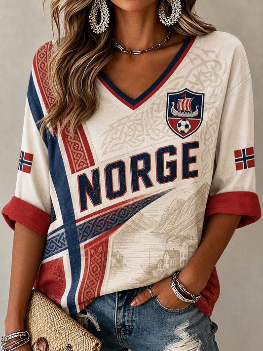 Retro norsk fotbollsfanart-print avslappnad tröja