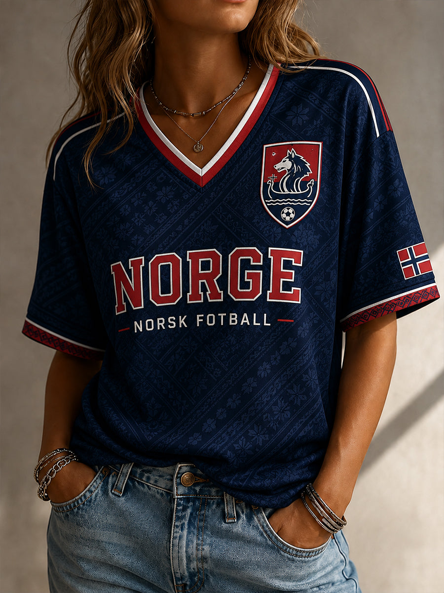 Retro norsk fotbollsfanart-print avslappnad tröja