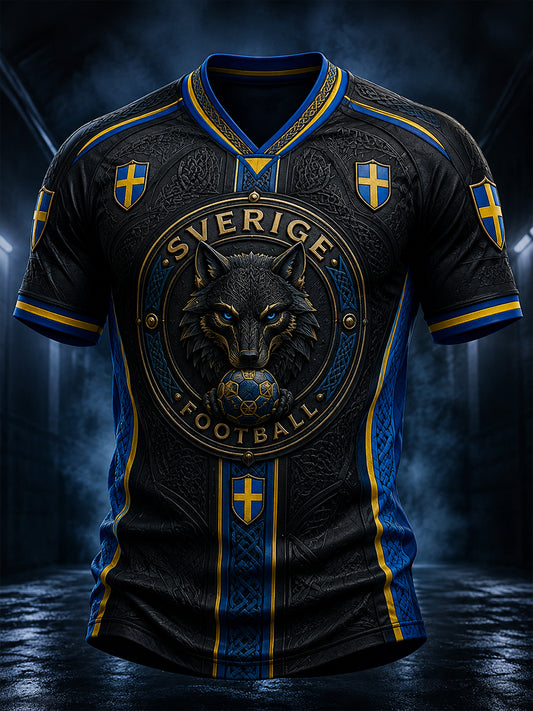 Retro svensk fotbollsfan-konsttryck avslappnad t-shirt