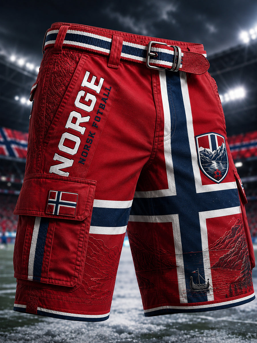 Retro norsk fotbollsfanart-print avslappnade shorts