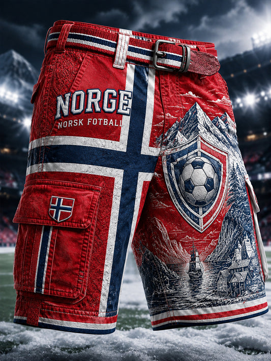 Retro norsk fotbollsfanart-print avslappnade shorts