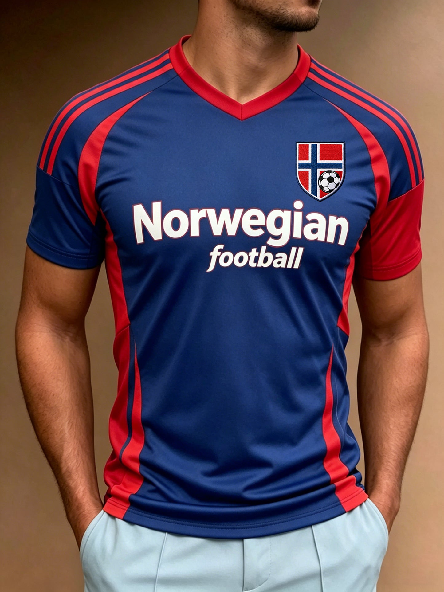 Herrtröja med konsttryck – norskt fotbollsmatch- och hejandelement