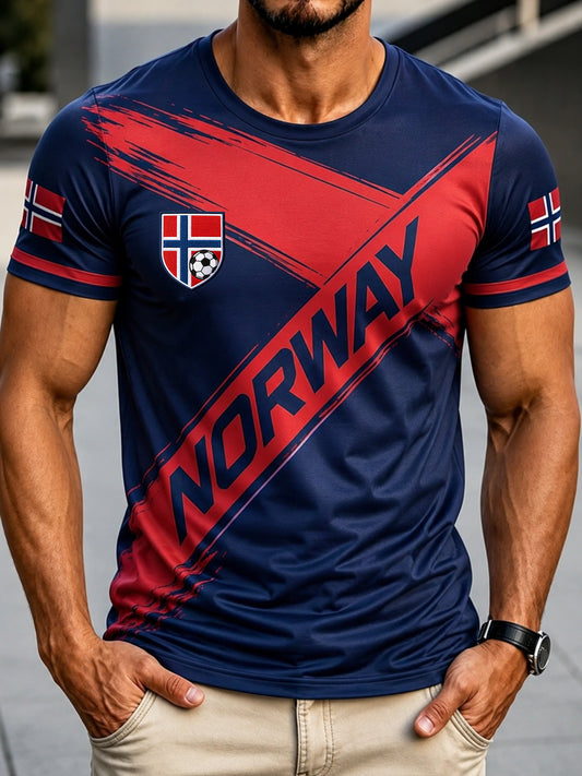 Herrtröja med konsttryck – norskt fotbollsmatch- och hejandelement