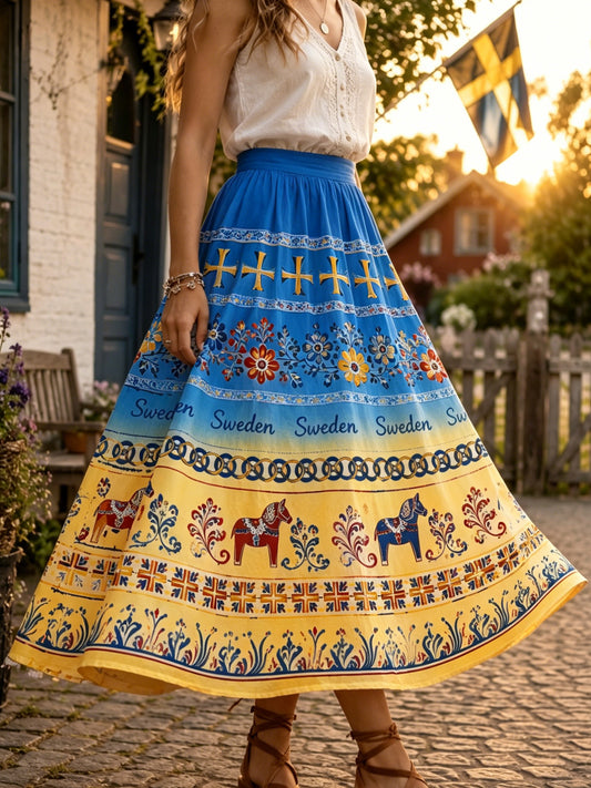 Damernas svenska midsommarfest minneskonsttryck midikjol