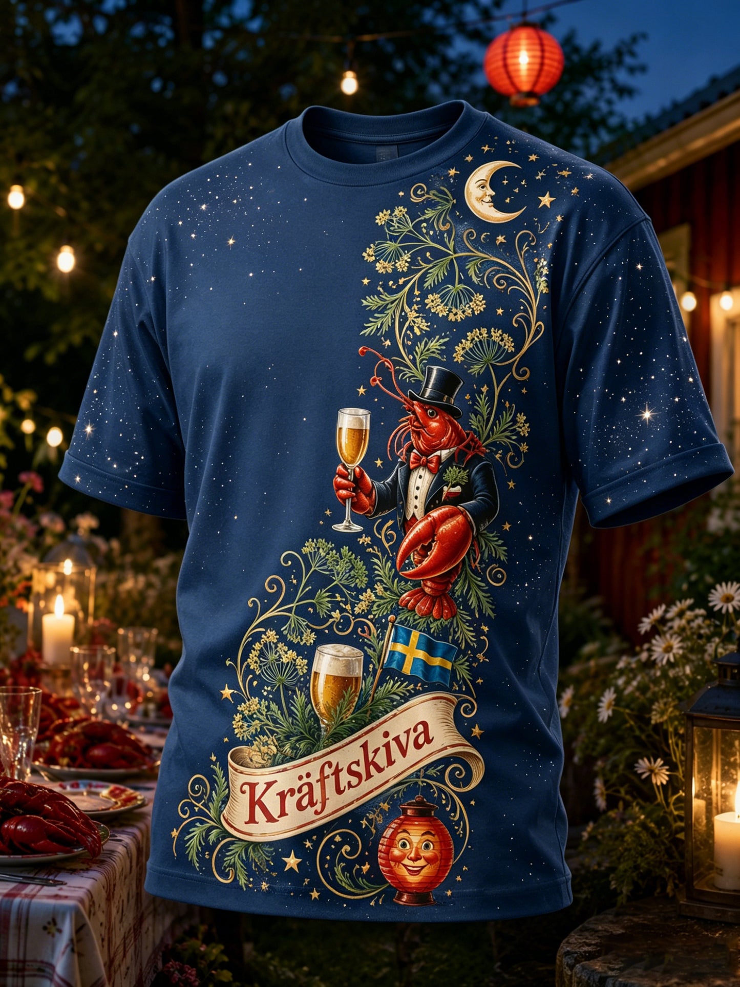 Mäns svenska hummerfestival minneskonst Skriv ut T-shirt