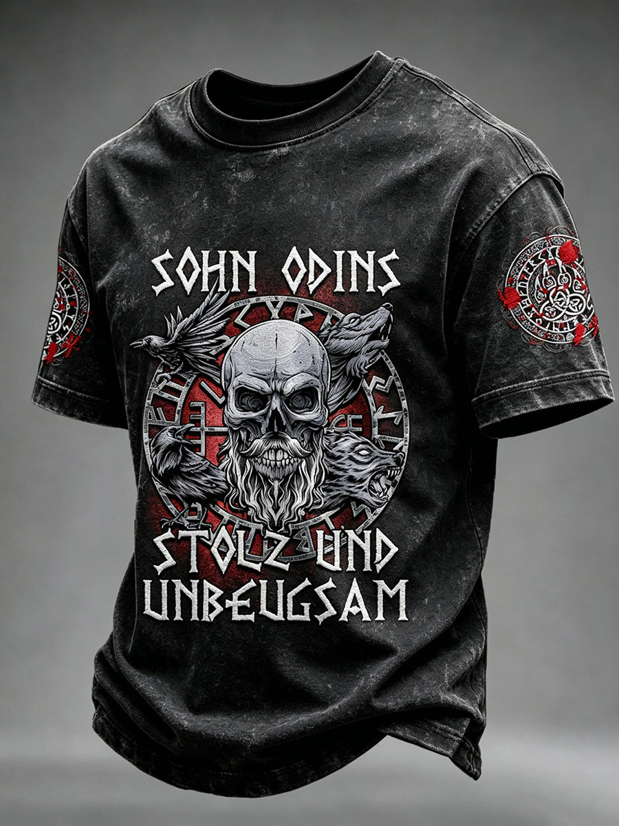 Mäns Viking Odin Viking Valhalla Skull Print Short Slemmar T-shirt