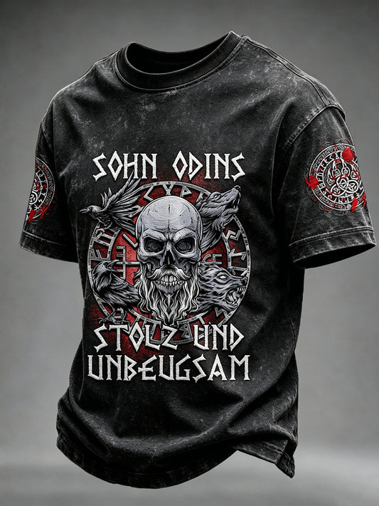 Mäns Viking Odin Viking Valhalla Skull Print Short Slemmar T-shirt