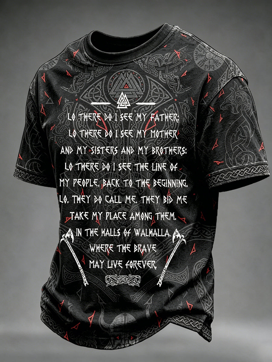 Mäns Viking krigare Norsk Odin Axer Valhalla bön före strid Skriv ut korta ärmar T-shirt