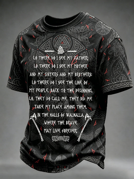 Mäns Viking krigare Norsk Odin Axer Valhalla bön före strid Skriv ut korta ärmar T-shirt