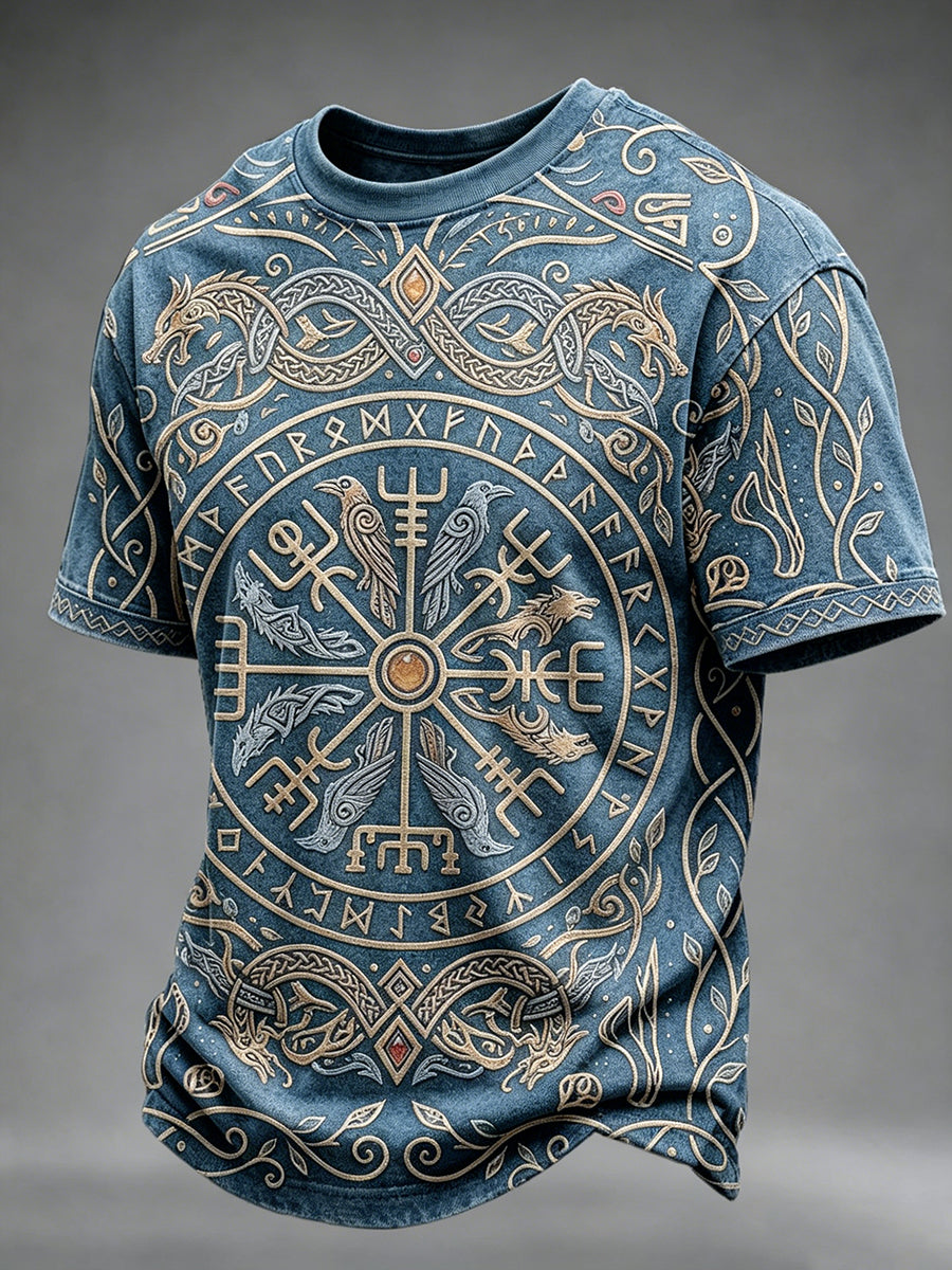 Mäns Vintage Viking kompass mönster Skriv ut Korta ärmar T-shirt