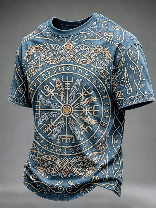 Mäns Vintage Viking kompass mönster Skriv ut Korta ärmar T-shirt