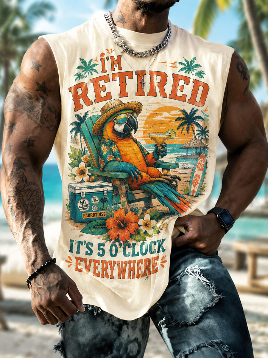 Herrkläder Jag är pensionär Det är femtiden överallt Papegojsprint Avslappnade shorts Väst
