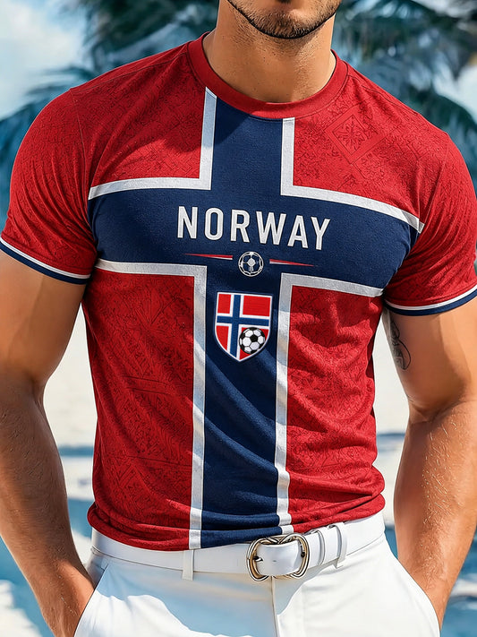 Herrtröja med konsttryck – norskt fotbollsmatch- och hejandelement