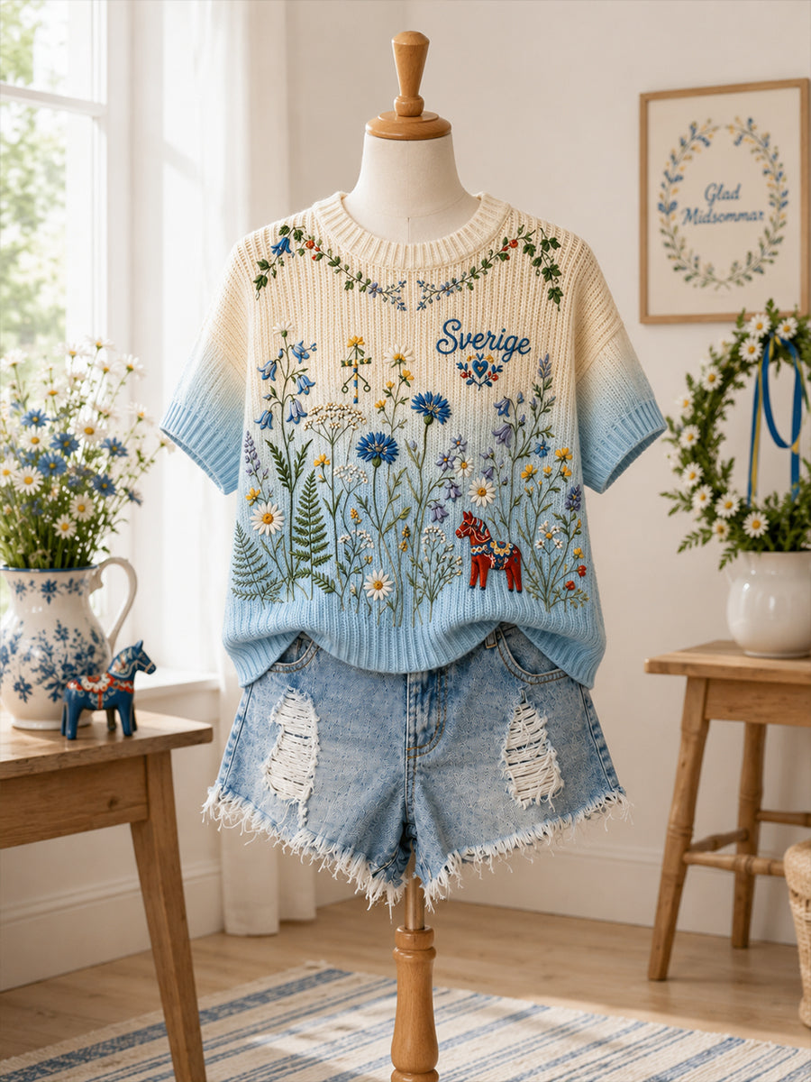 Vintage svensk blommig dalahästtryckt vardagsklänning