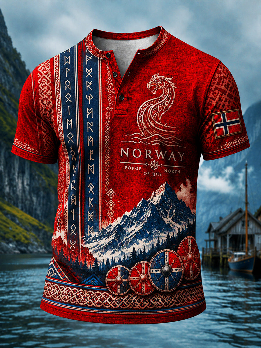 Retro norsk viking nordisk stil konsttryck avslappnad Henley-tröja