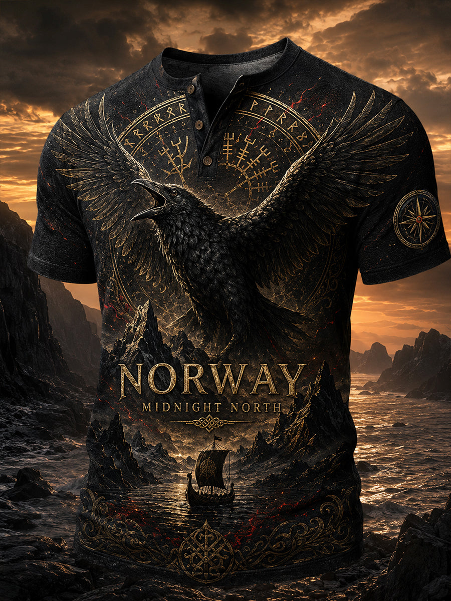 Retro norsk viking nordisk stil konsttryck avslappnad Henley-tröja