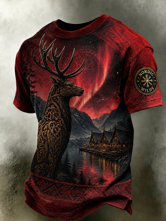 Retro norsk vikingnordisk stil konsttryck avslappnad t-shirt