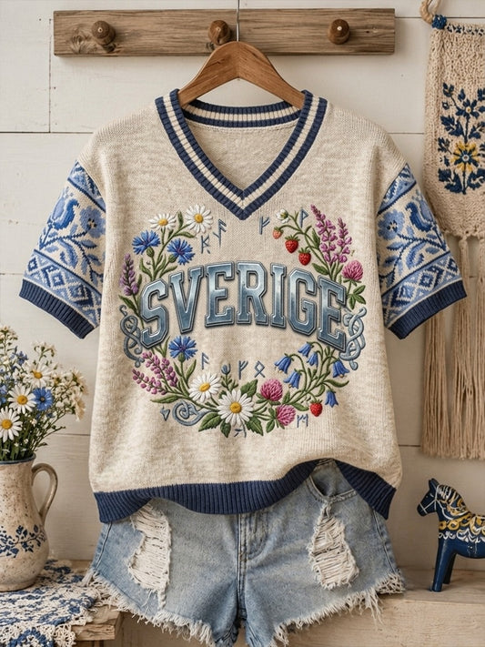 Kvinnor Retro Svenska midsommar Folk Floral Bomull Knik