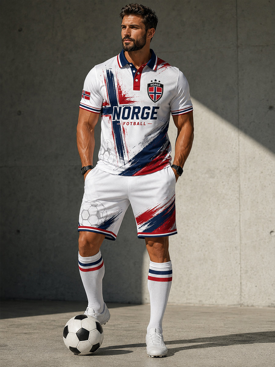 Retro norska fotbollsfläkt Style Nordic Art Print Casual Polo tröja Två-stycke Set