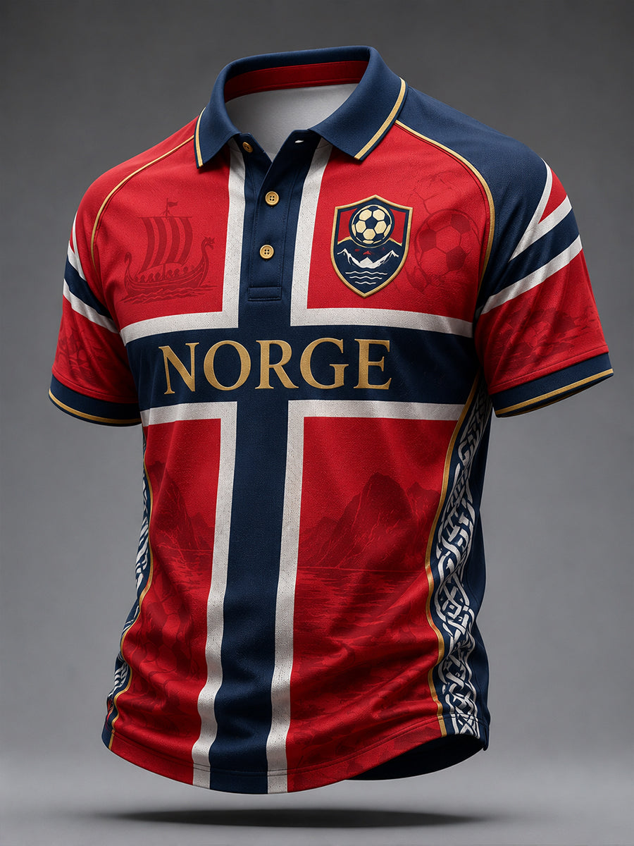 Retro norsk fotbollssupporterstil nordisk konsttryck avslappnad pikétröja
