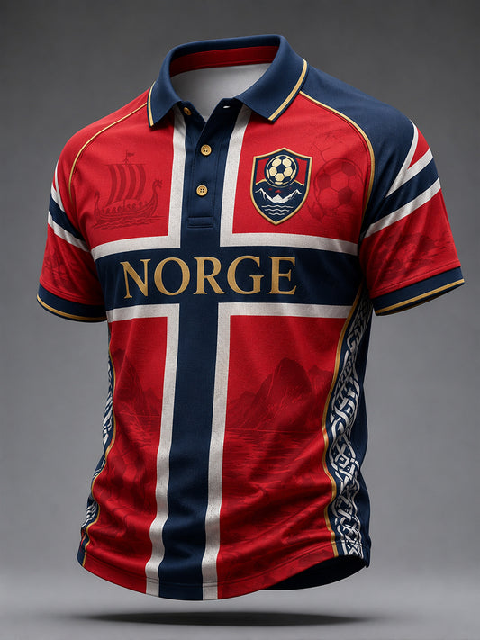 Retro norsk fotbollssupporterstil nordisk konsttryck avslappnad pikétröja
