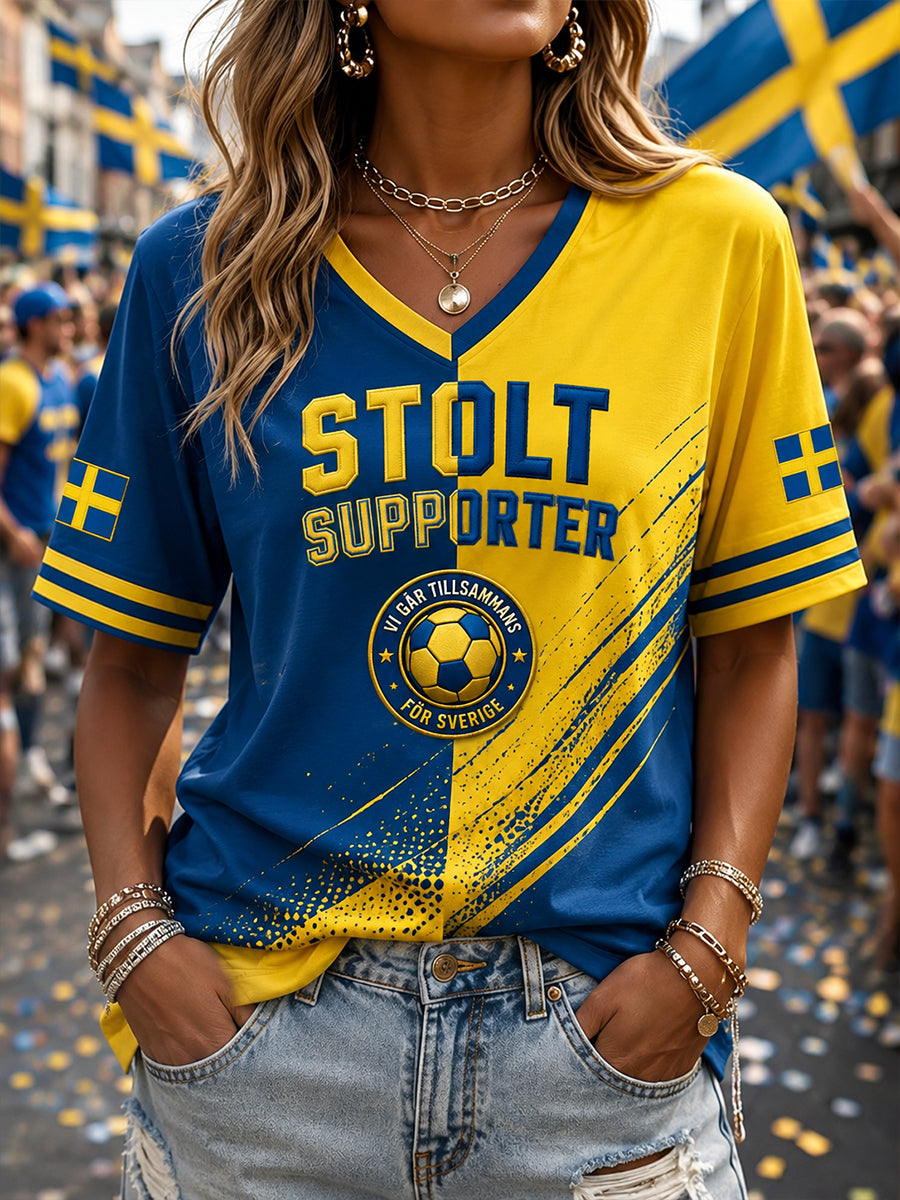 Retro svensk fotbollsfan konsttryck avslappnad t-shirt